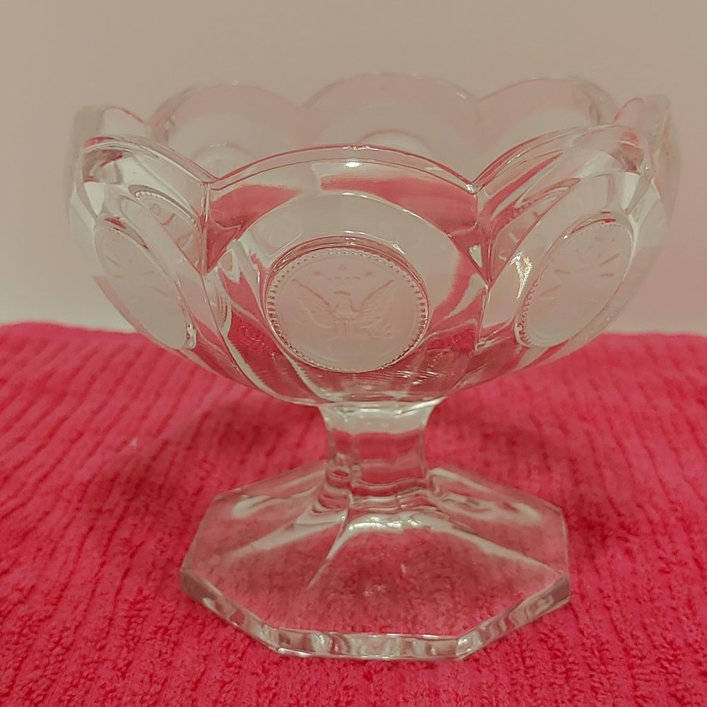 Vintage Depression Fostoria Coin Glass Compote.